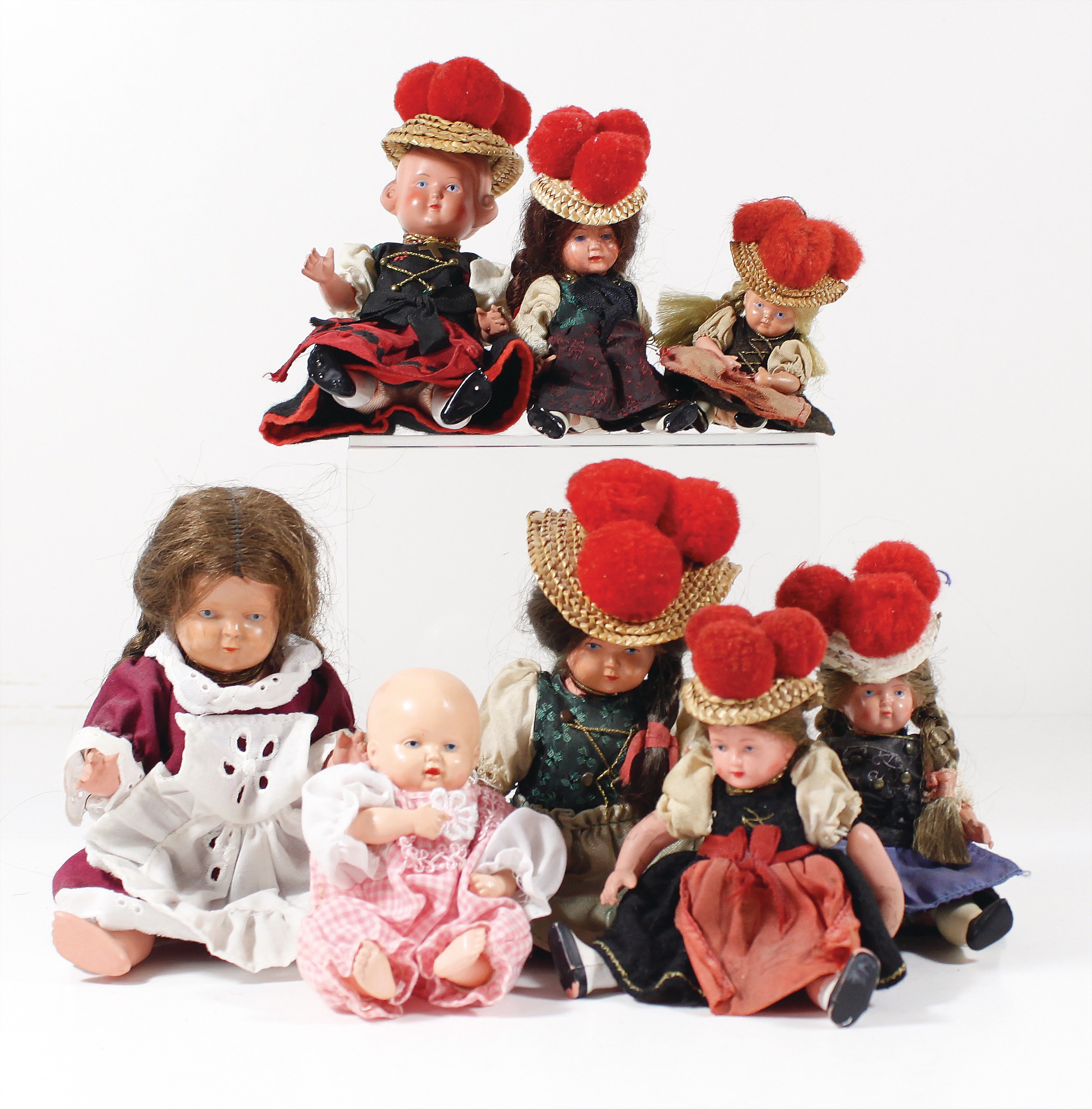 Puppenkleid rot mit Hut für große Puppen über 60 cm 325 Nr 